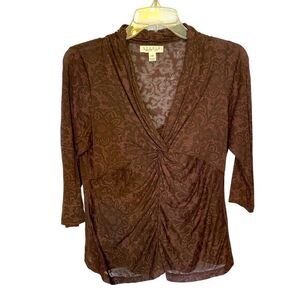 New Studio Brown Lacy Layered Top, size Petite Medium, rouched front bodice